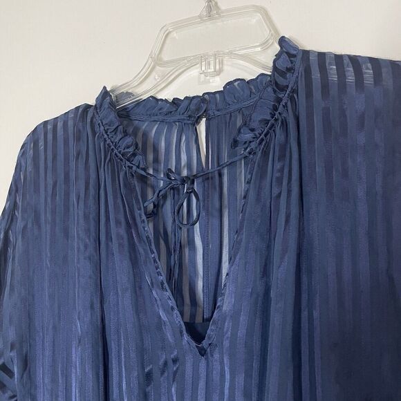 Alice + Olivia Callan Silk Romper striped blue long sleeve size US 4 - Picture 2 of 8